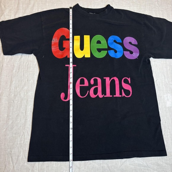 Vintage Guess Jeans Shirt Mens One Size Black Rainbow Logo Graphic 80s - Picture 9 of 14